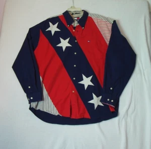 Tommy Hilfiger Vintage 90s Patriotic Long Sleeve Button Down Shirt Mens Size XL - Picture 1 of 11