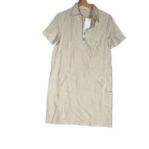 Max Studio Short Dress Womens Sz S Ivory Linen Collar Split Neck Short Sleeve - Picture 1 of 5