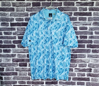 🔥 Camisa polo de golf Greg Norman con patrón de tiburones azules para hombre grande L ML75 elástica Foto 1 de 4