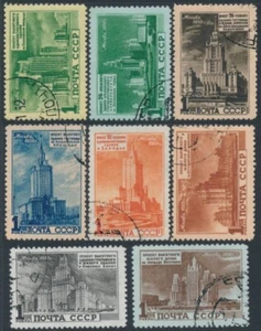 RUSSIA / USSR - 1950 1R Moscow Skyscrapers set of 8, used – Michel # 1527-1534 - Picture 1 of 2