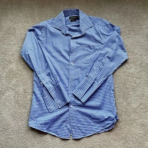 Ralph Lauren Mens Dress Shirt Size 15 34/35 Light Blue Checker Slim Fit Non-Iron - Picture 1 of 3