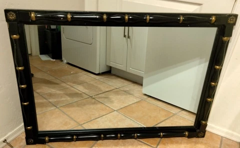 ANTIQUE 40" x 28"  FEDERALIST BLACK GOLD SPLIT COLUMN WOODEN  FRAMED WALL MIRROR Cover