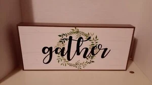Wooden reverable Gather / Santa's Key Table Top Sign Approx. 16x7 Inches - Picture 1 of 4