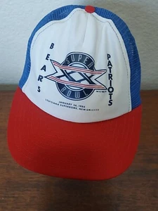 Cappello da camionista in rete vintage anni '80 Bears Patriots Super Bowl 20 XX MADE USA 1986 - Foto 1 di 8