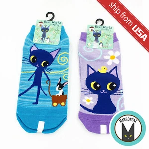 Lot 2 Japan Designer Cat Brand Blue World Kitty Cute Womans Cartoon Socks Kawaii - Picture 1 of 3