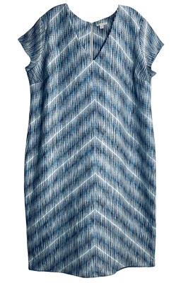 Cato Dress Sz 22/24 Blue Stripes Ponte Knit Short Sleeve V-Neck Knee Length - Image 1 of 4