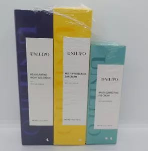 UNILIPO - Estratto di Piante di Psoraleno - Crema Gel Notte, Crema Giorno e Occhi - Nuovo 3pz - Foto 1 di 11