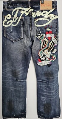 Christian Audigier 💀 Jeans Ed Hardy 34x32 NY CITY SKULL desgastados 2009 nuevos con etiquetas 🔥 Foto 1 de 4