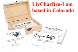 50 Baby Diaper Raffle Tickets In Reusable Wood Box 50 Diaper Raffle Cards - Picture 1 of 10