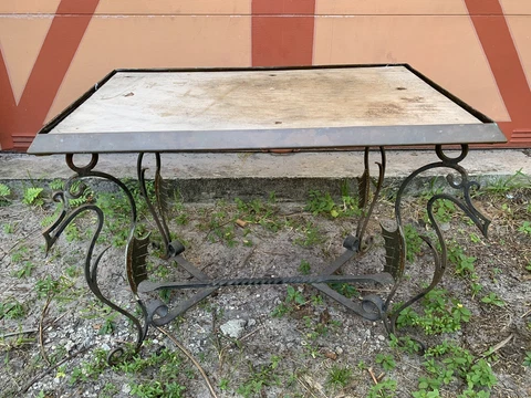 Vintage 1930s Wrought Iron and Copper Seahorse Side Table Folk Art Furniture Cover