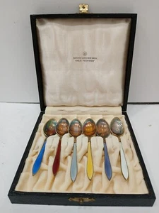 David Andersen Norway .925 Sterling Silver Coffee/Appetizer Spoon Set Of 6 & Box - Picture 1 of 12