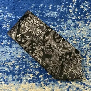 Donald J. Trump Signature Black Gray Paisley Corbata de seda hecha a mano - Imagen 1 de 4