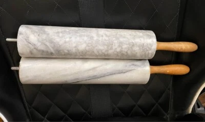 Rodillos con mango de madera de mármol blanco y gris macizo barril de 10 pulgadas Foto 1 de 2