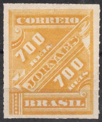 RHM: BR J-8 Mi:BR 74 1889 Brazil 700 Rs. SELOS PARA JORNAIS CIFRAS OBLÍQUAS , HH - Изображение 1 из 2