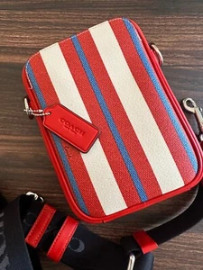 NWT Coach CU108 Stanton Crossbody Bag with Stripe Print in Miami Red - Picture 1 of 4
