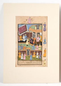 Antike Mogul Hof Szene Gemälde Persische Schrift - Bild 1 von 5