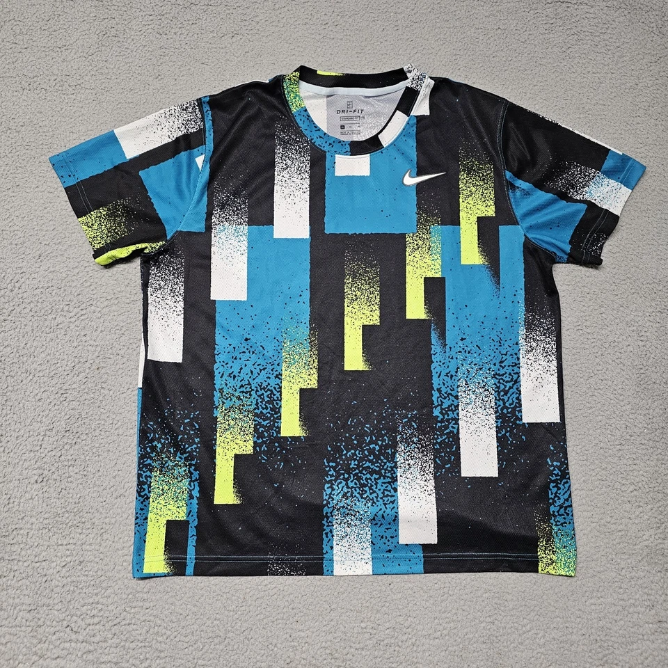Camisa de tenis Nike para hombre XL estampada en cancha Dri Fit manga corta CK9820-449 RARA Foto 1 de 4