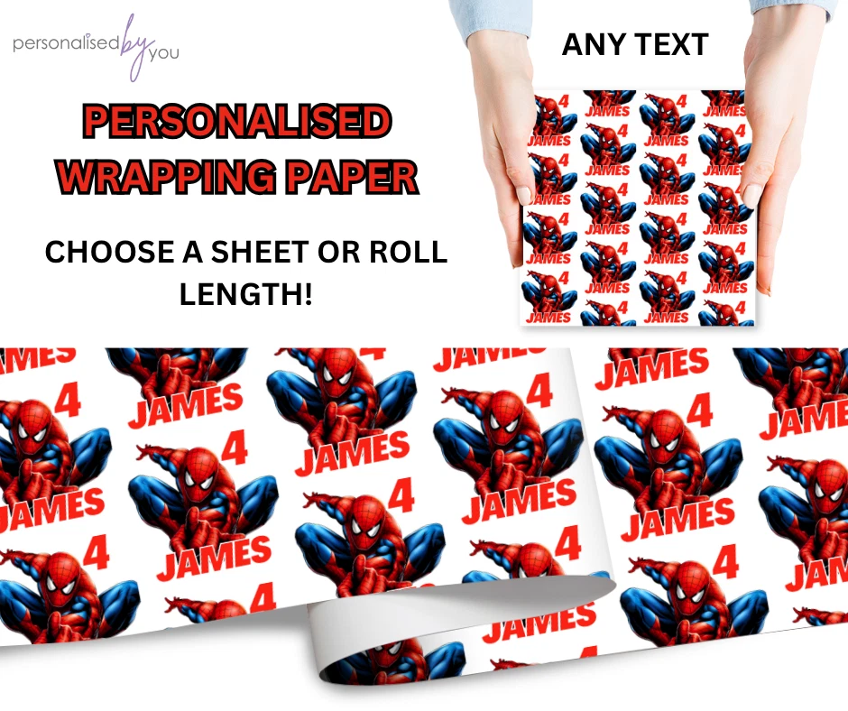 Personalised BIRTHDAY Gift Wrapping Paper SPIDERMAN Theme / Roll Any Name - Image 1 of 1