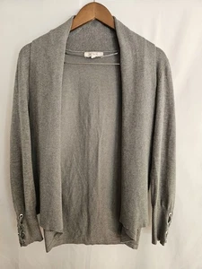 Pointelle Cardigan Gray Open Front Sweater Womens Medium Lace-Up Sleeve Detail - Picture 1 of 5