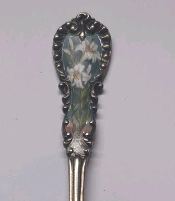 REED & BARTON Majestuosa CUCHARA DE AZÚCAR ESTERLINA, DECORACIÓN DE HOJAS ESMALTADAS, PAT.1895 Foto 1 de 4