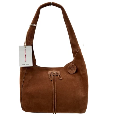 Lucky Brand Clem Suede Hobo Bag Brown Medium Leather Boho Tote 12X8X4" Magnetic - Image 1 of 4