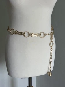 VINTAGE 1960s/70s gold circle chain link panel belt 30-34" disco Hong Kong - Picture 1 of 14
