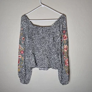 Savanna Jane Top L Floral Embroidered Peplum Smocked Boho Festival Multicolored - Picture 1 of 13