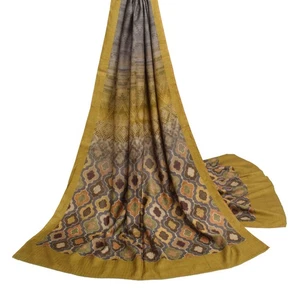 Sushila Vintage Pure Woolen Dupatta Printed Shade of Green Soft Warm Long Stole - Picture 1 of 9