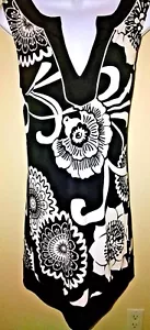 WISHES Floral Bodycon Women's M Sleeveless Black/White Tunic Polyester Dress - Picture 1 of 10