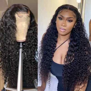 Deep Wave 13X6 Lace Frontal Curly Transparent 5X5 Ready To Wear Glueless Wigs - Picture 1 of 8