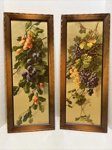 Vtg TMC-Chicago E36 Floral Art Print Wall Hanger Turner Grapes USA 7”X20” MCM - Picture 1 of 18