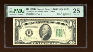 DBR 1934-B $10 New York Vinson STAR Fr. 2007-B* PMG 25 Serial B05618461* - Picture 1 of 2