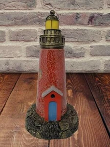 Red Crackle Glass Lighthouse Low Light Accent Table Lamp Beach Lake Decor - Picture 1 of 2