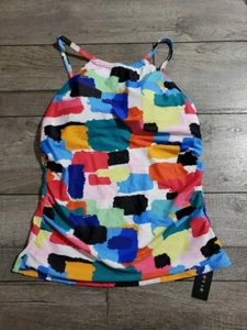 Tempt Me Women Tankini Top Only High Neck Bathing Suit Top Tummy Control Sz M - Picture 1 of 6