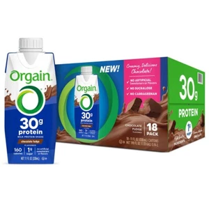 Orgain 30g Milk Protein Shake, Chocolate Fudge, 11 fl oz, 18-pack - Picture 1 of 4