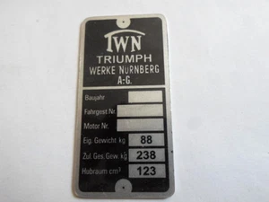 Targa Targa Targa TWN Triumph 123 cc Targhetta Targhetta S20 - Foto 1 di 1