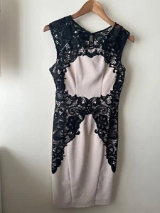 Lipsy Dress Size 10 New Nude Black Lace Sleeveless Shift Bodycon Party Occasion - Picture 1 of 8
