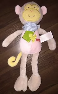Sigikid Affe Kuscheltier Plüschtier Stofftier Weiß Grau Rosa Halstuch Herz Grün - Bild 1 von 4