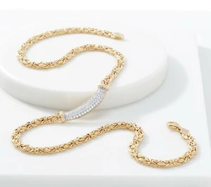 18" White Zircon Bar Center Byzantine Chain Necklace Real 14K Yellow Gold QVC - Picture 1 of 2