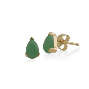 Orecchini A Perno Con Artiglio In Giada Verde Classica In Oro Giallo 9ct - Foto 1 di 4