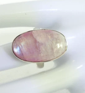 Natural Pink Moonstone Statement Ring 925 Sterling Silver Size 8 - Picture 1 of 6