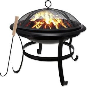 Wood Burning Fire Pit with Mesh Lid and Fire Picker,Alloy Steel Pits 21×21×20" - Picture 1 of 7
