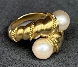 Vintage Tiffany & Co 18k Yellow Gold Pearl Twist Bypass Wrap Ring Rare US5 - Picture 1 of 10