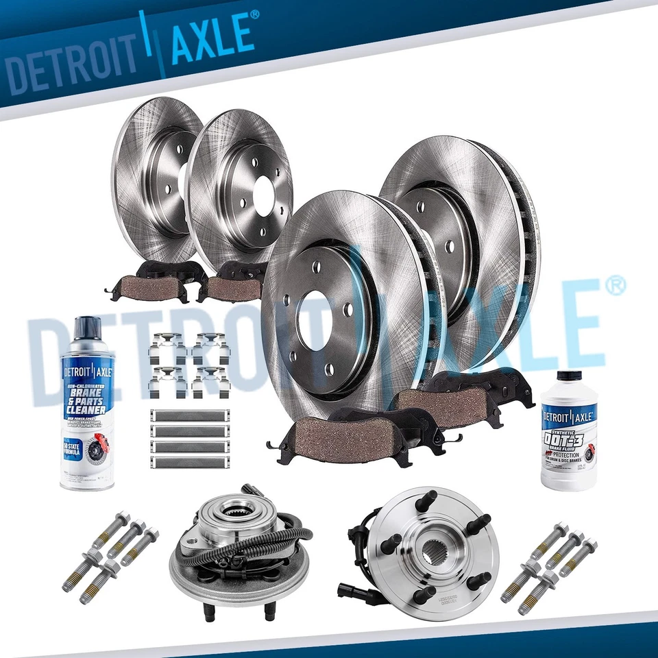Rotores de freno delanteros y traseros 12 piezas + cojinete de cubo de rueda de pastillas de cerámica para Ford Explorer Foto 1 de 4