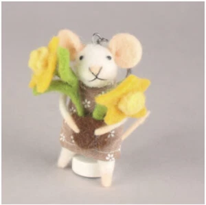 Spring handmade felt Mouse Mothers Day Daffodil keyring Gardening Pot Flowers - Picture 1 of 1
