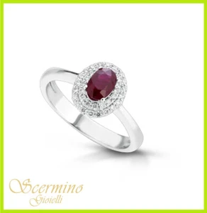ANELLO ORO BIANCO 18K: VERO RUBINO E DIAMANTI NATURALI 0.33 CARATI CERTIFICATO - Foto 1 di 4