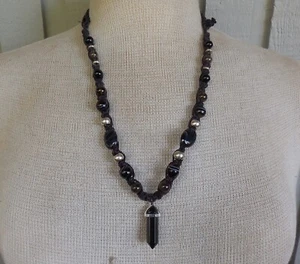 Onyx Doppelendig Verstellbar Hanf Halskette Achat Rauchquarz Onyx Perlen - Bild 1 von 8