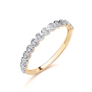 9ct Yellow Gold Natural Diamond Heart Eternity Ring size K to S - Picture 1 of 6