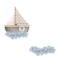 Nautical Sailboat Sail Away Boats Blue Sea Ocean Waves 25 Wallies Stickers Decal - Picture 1 of 2