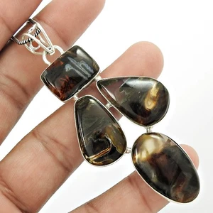 Natural Turkish Agate Gemstone Jewelry 925 Sterling Silver Pendant For Women - Picture 1 of 11